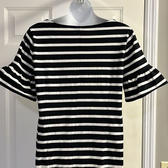 J. Crew Black & White Striped T- Shirt Dress w/ Ruffled Puff Sleeves- Small - Picture 6 of 9